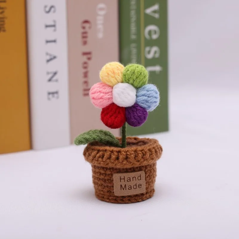 Custom Mini Crochet Potted Flower Handmade Flower Arrangement Desktop Decor Office Home Decor Bulk Order Low MOQ