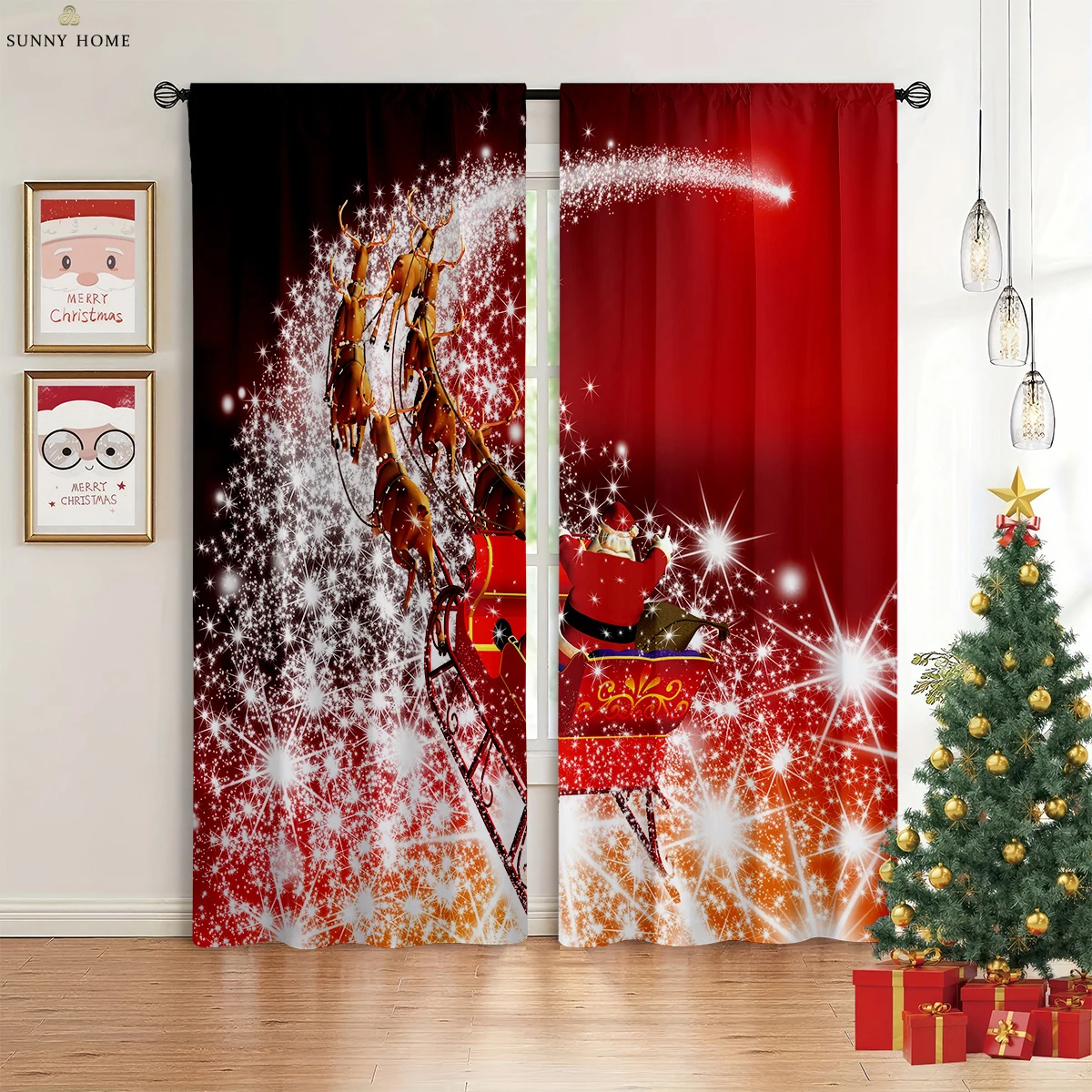 

Christmas Car Christmas Tree Snowman Printed Curtains Holiday Party Decoration Curtains Easy To Wash And Care 2 Pieces