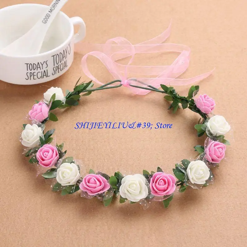 E21F Bride Flower Crown Hairband Wedding Floral Headband Garland Girl Hair Accessory
