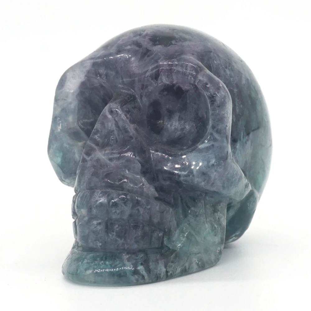 

Skull Statue Figurine Stone Natural Fluorite 2.6" Gemstone Crystal Healing Reiki Craft Gift Sculpture Collection Home Decor