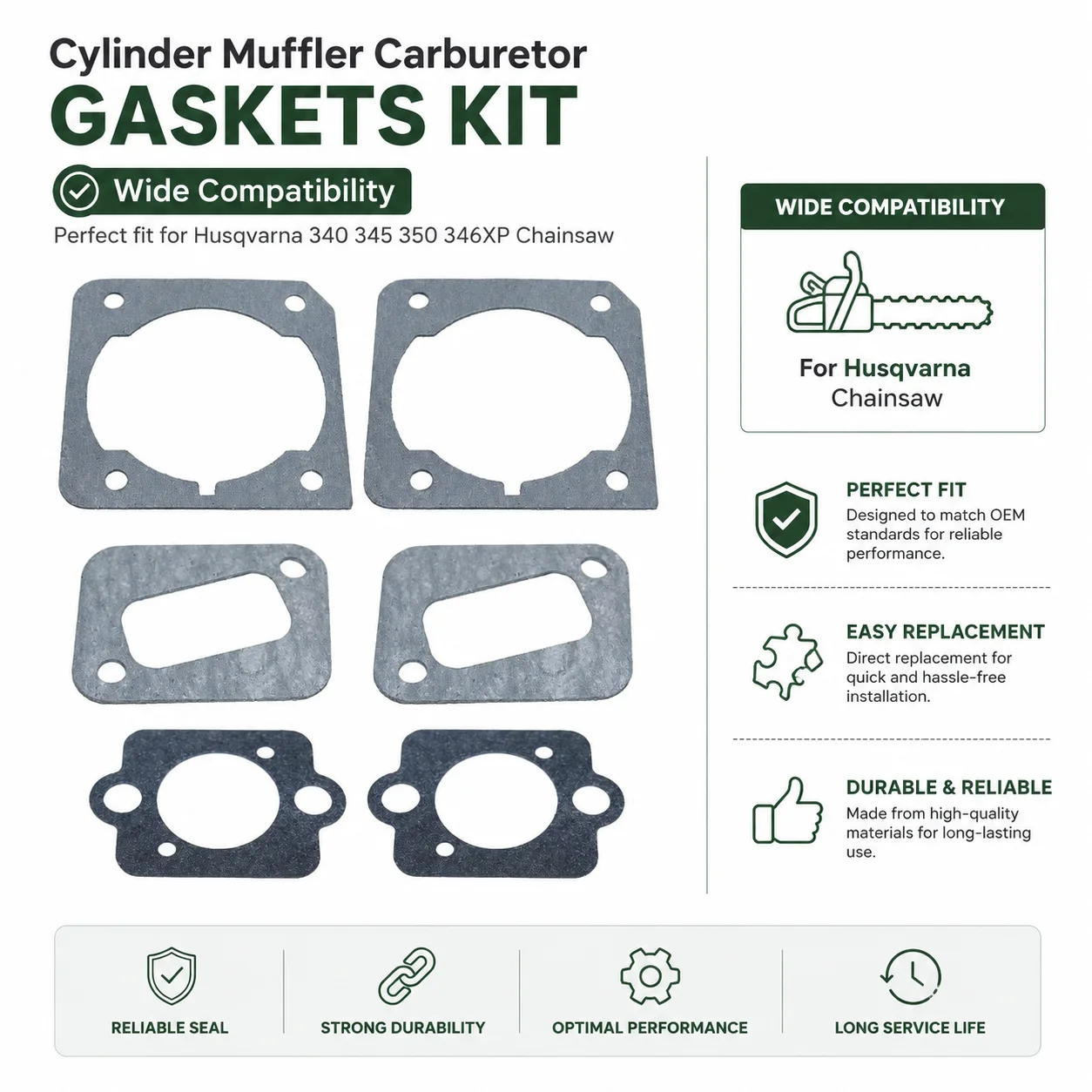 Replacement Gaskets Kit Cylinder Muffler Carburetor For Husqvarna 340 345 350 346XP Chainsaw Parts Replaces 503862501 503894401