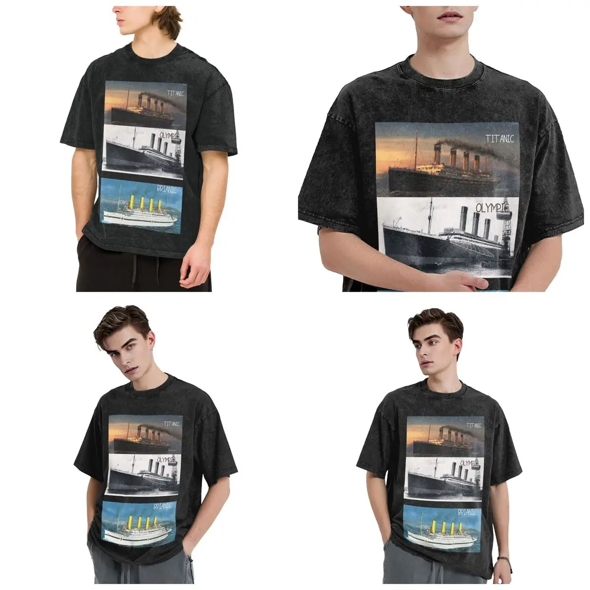 Streetwear T-Shirts Titanic Britanic Sister Ship Iceberg White Star Liners Washed T Shirt Short Sleeve T-Shirt Tops Tees