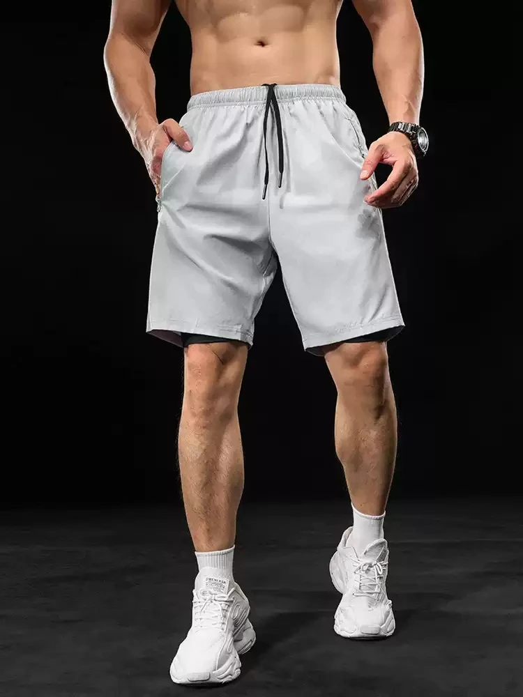 Summer Running Shorts Gym Fitness Quick-drying Shorts Men Sport Tennis Basketball Soccer Training lining Shorts Zipper pocket