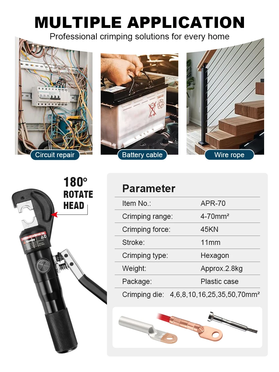 Hydraulic Crimping Tool Hydraulic Crimping Plier Hydraulic Compression Tool YQK-70 Range 4-70MM2 Pressure 5-6T