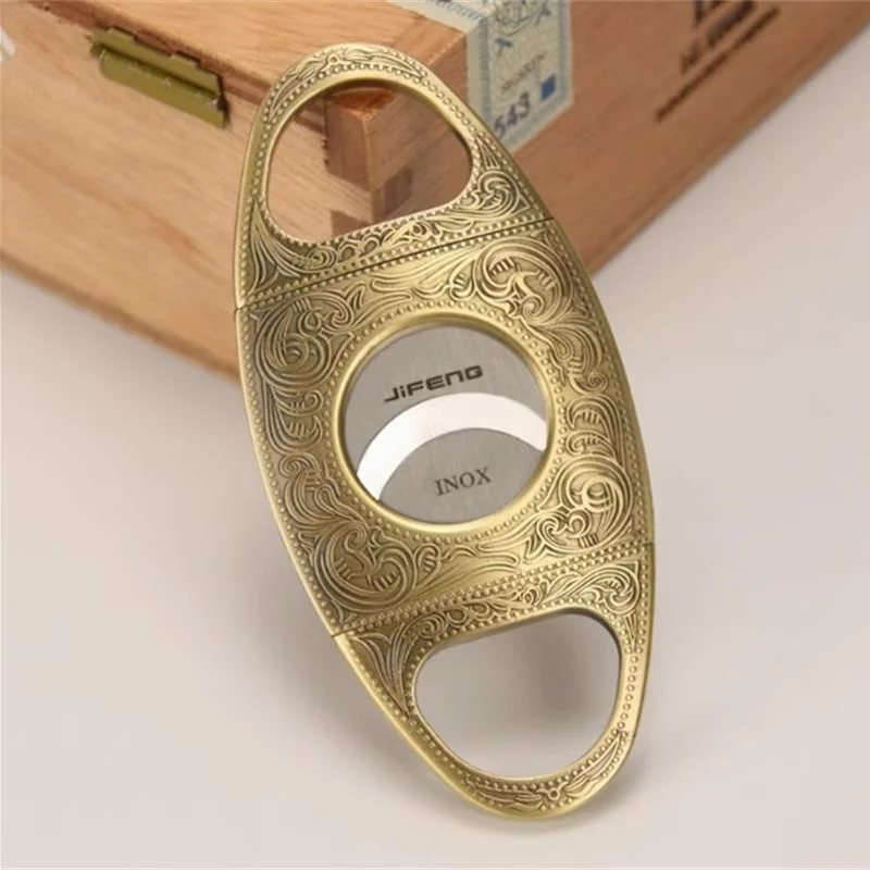 

JIFENG Лидер продаж, металлический нож для сигар, открывалка из нержавеющей стали с двойным лезвием, большой кольцевой калибр 58, черные портативные ножницы для сигар