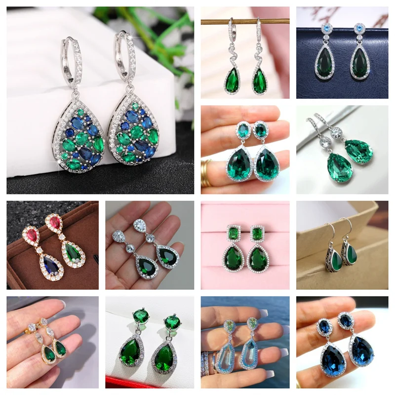 Luxury Square Green Cubic Zirconia Crystal Earrings, Exquisite and Fashionable Silver Women's Wedding Jewelry Pendant Earrings