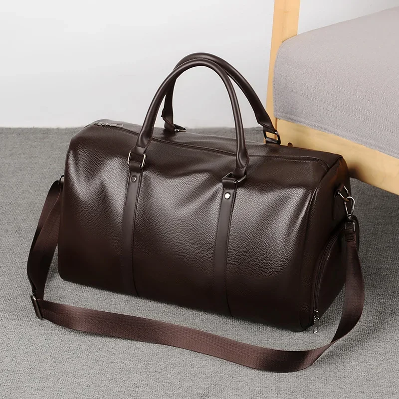 

PU Leather Handbag Casual Tote Male Gym Boston Shoes Pocket Fitness Luggage Duffle Shoulder Sports Side Bag For Men WT142