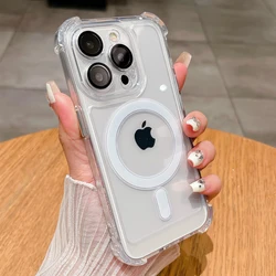 iPhone 15 14 13 12 11 Pro Max 자기 충전 충격 방지 소프트 폰 커버 용 4 코너 낙하 방지 투명 magsafe 실리콘 케이스