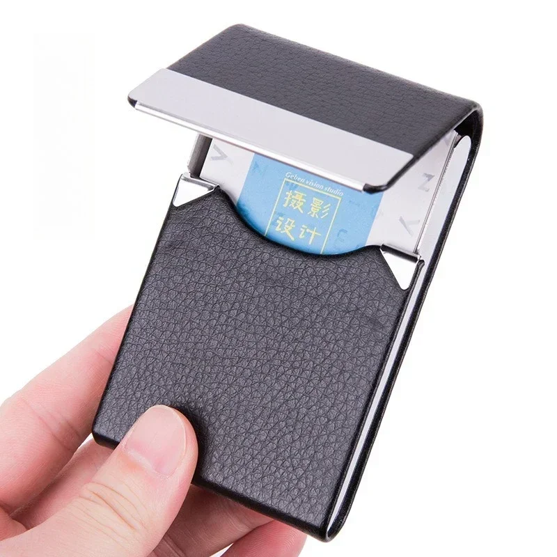 Postcard Box Business Multifunction Card Holder Case PU Leather Metal Pocket Holder with Magnetic Shut Cigarette Wallet Case