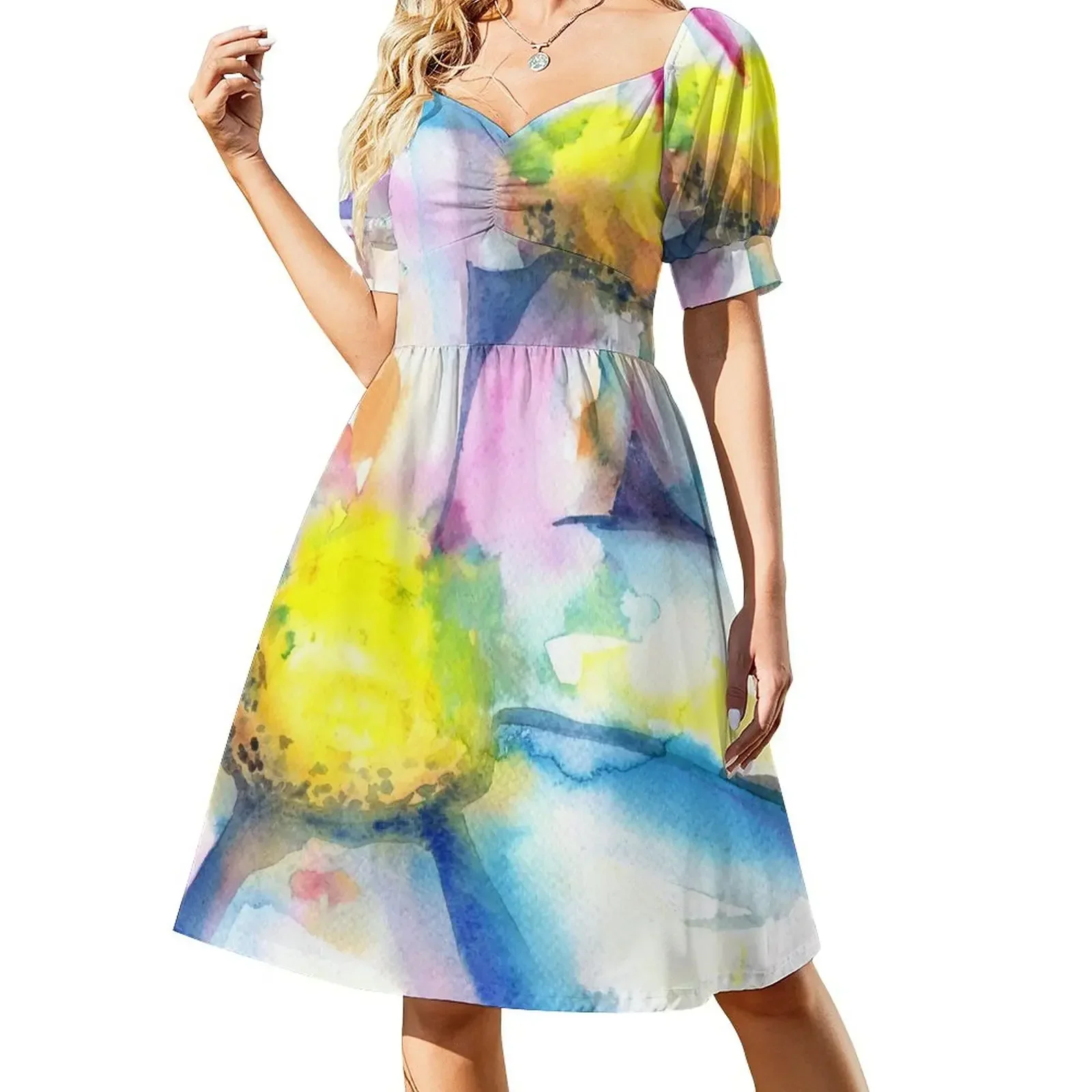 

Daisies in watercolors - painting Short-Sleeved Dress clothes Dress vintage Woman fashion dress women summer 2025