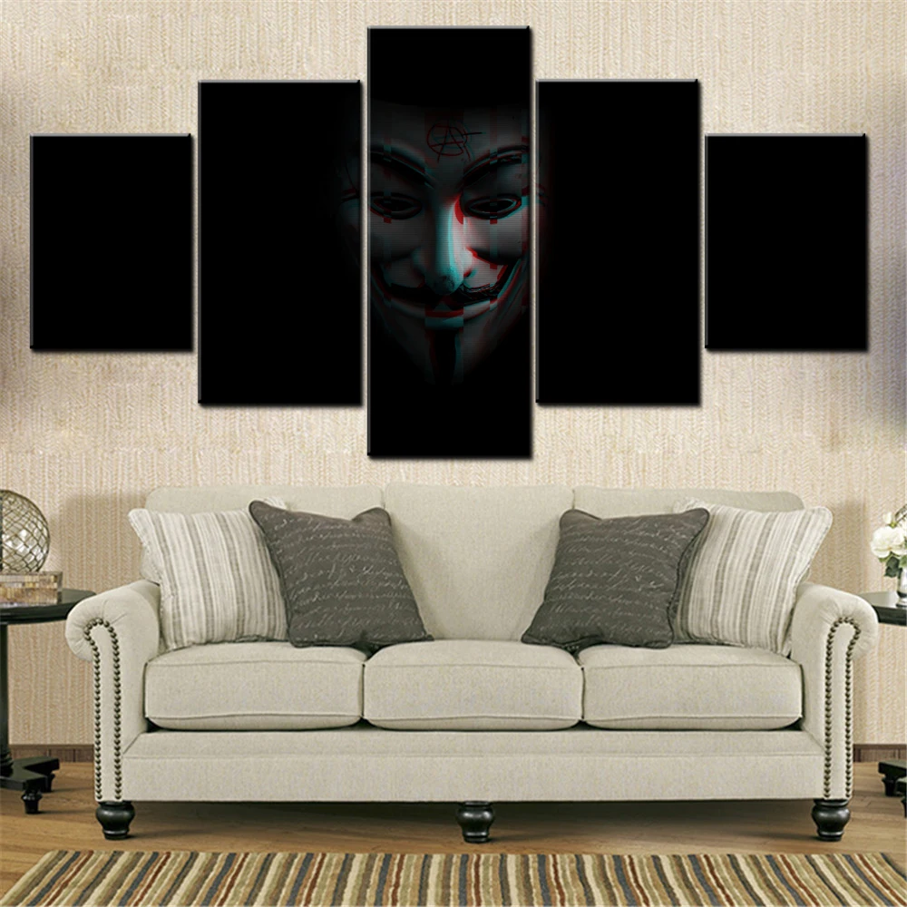 5 Pieces Canvas Wall Arts Poster Painting Technology Anonymous Programmer Wallpaper Home Decor Picture Printing For Living Room