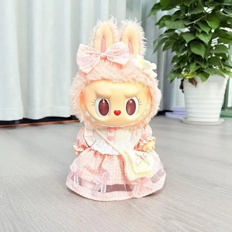 

for 38cm Labubu Plush Doll Mokoko Clothing Plaid Skirt Sweater Cute Labubu Dress for Girls Outfit