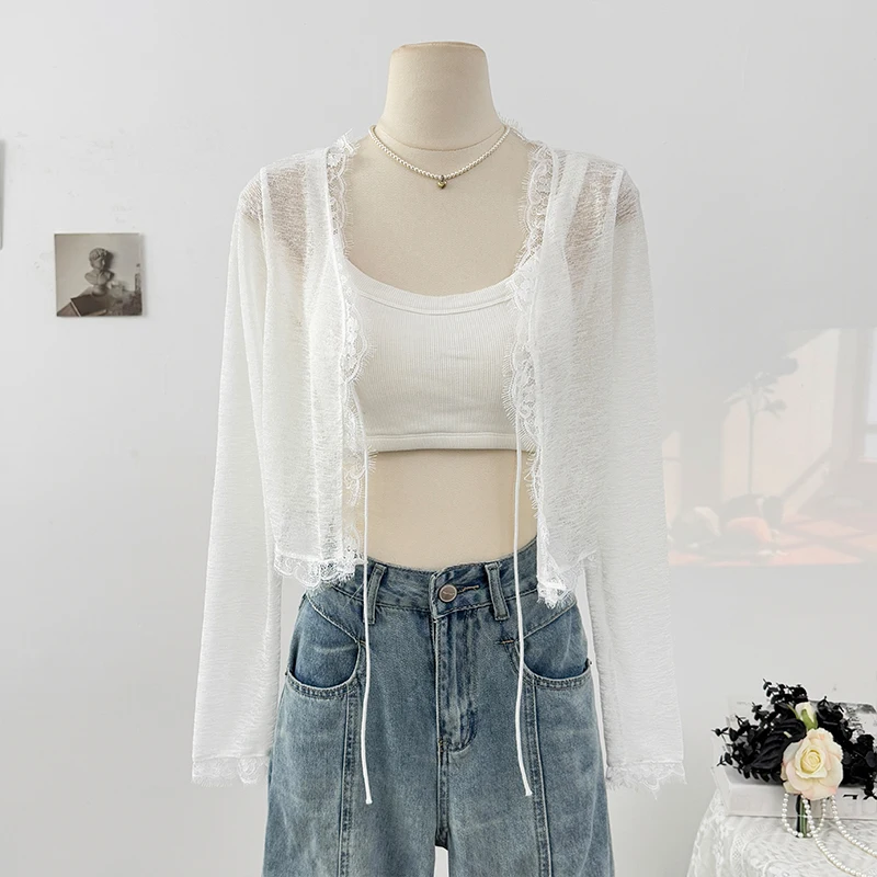 

Gagarich 2025 New Pure Desire Wind Hollow Lace V-neck Sunscreen Cardigan Summer Dress Air Conditioning Hoodie Small Shawl