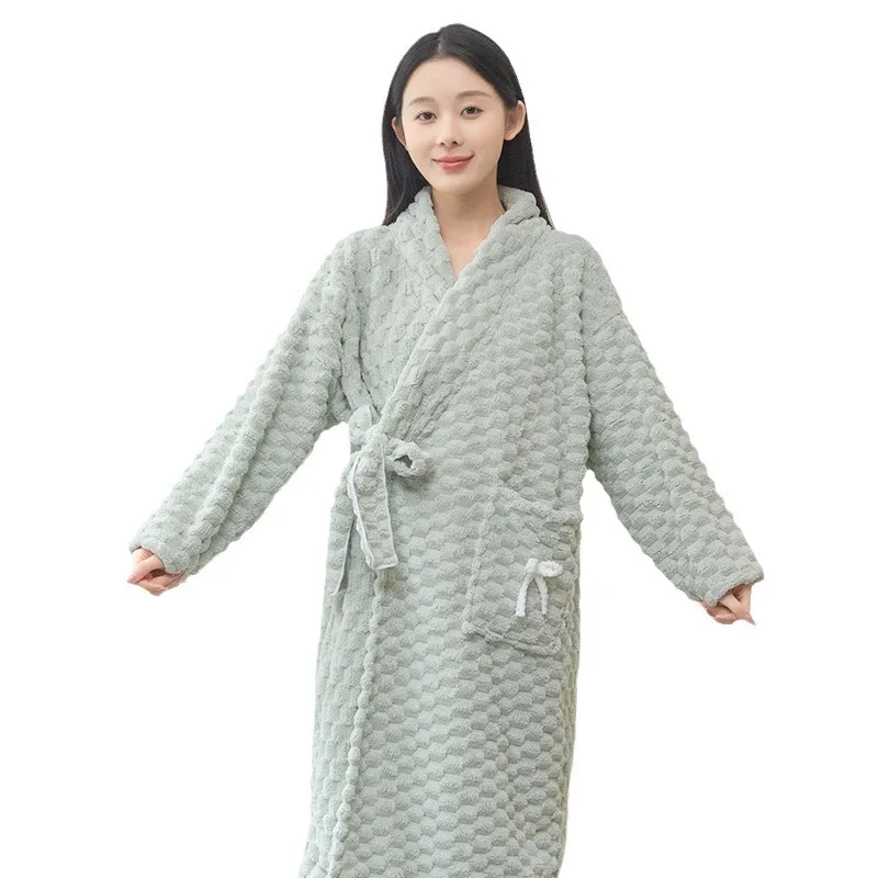 منامة فام جديد فضفاض رداء المرأة ملابس خاصة الشتاء ملابس النوم خلع الملابس سميكة الفانيلا الدافئة البشاكير الإناث دش #6