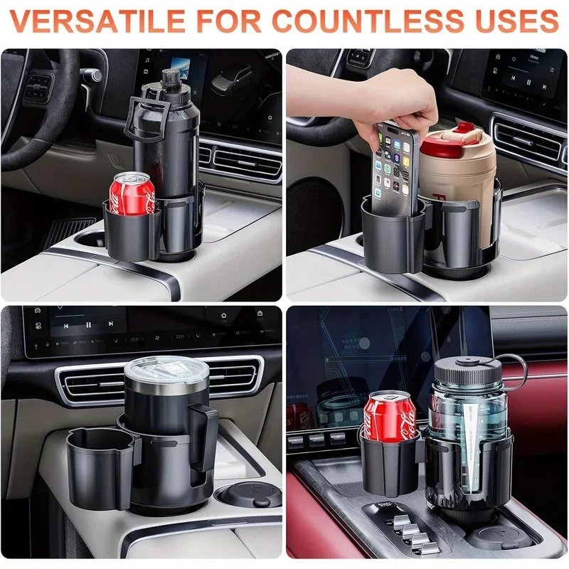 Universal Car Cup Holder Expander 2-in-1 Mounting Base Adjustable with Offset Adapter for Phones & Large Bottles - Fits Most Veh