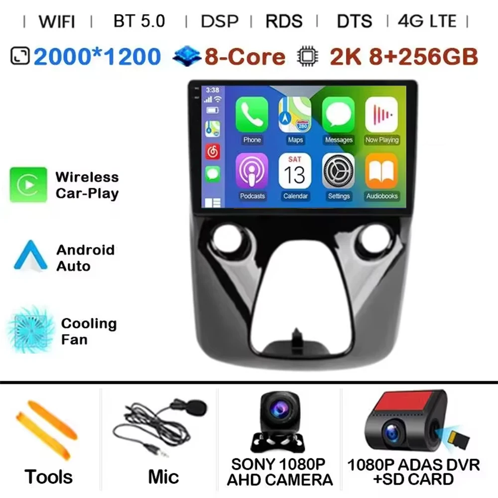 Android 15 CarPlay Auto autoradio voor Toyota Aygo, Peugeot 108, Citroën C1 2014~2021 Multimedia Videospeler GPS Navigatie
