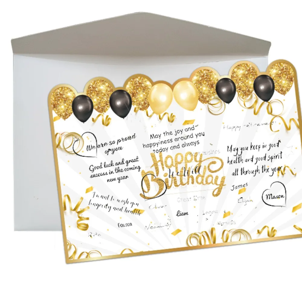1 Stück Kreatives Papier-Gästebuch zum Geburtstag in Schwarz-Gold, Riesige Geburtstagsgrußkarte mit Botschaft zum Feiern – Detail 3