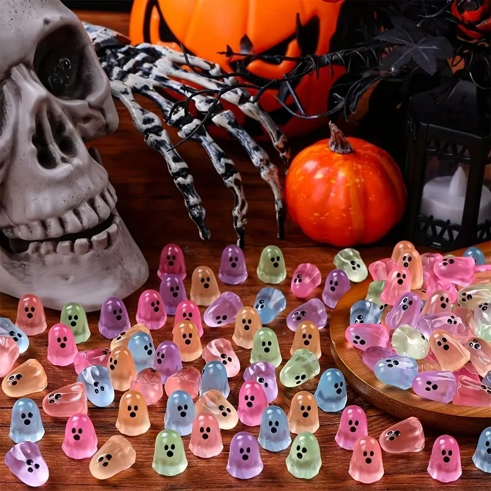 5/10/20pcs Luminous Multicolor Halloween Mini Resin Ghost Glow in The Dark Miniature Ghost Figurines Tiny Ghost Ornaments