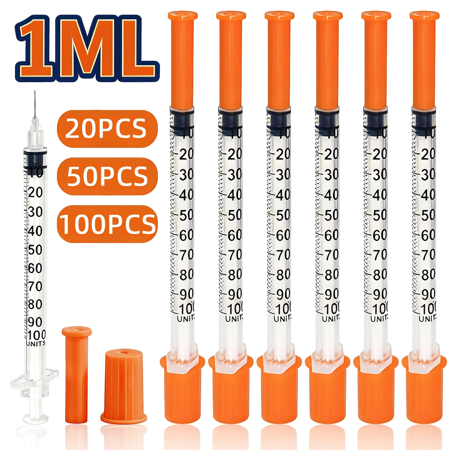 20/50/100PCS 1ml Insulin Syringe 8mm Ultra-Fine Needle, Sterile Individually Wrapped, Low-Dose Precision for Cats Dogs