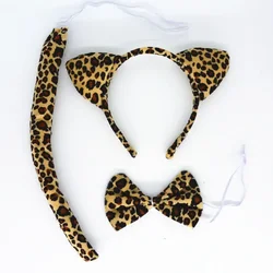 Adult Kids Party Plush Cheetah Leopard Ear Headband Bow Tie Tail Birthday Gift Headwear Halloween Costume Cosplay