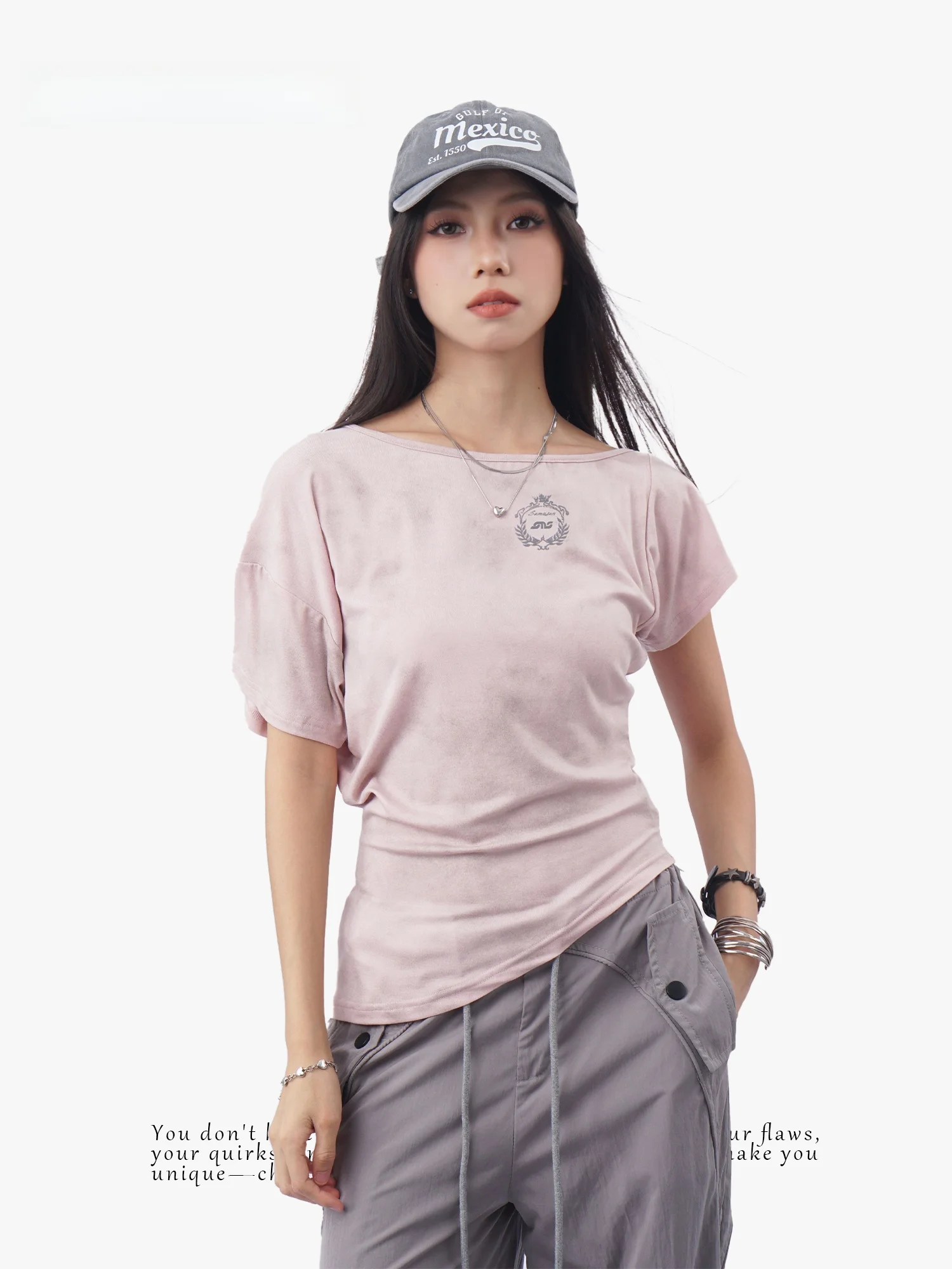 Slim Fit T-Shirt Embroidered Tie Dye Shoulder Design Short Sleeve Casual Style Women's Top High Waist Standard Edition