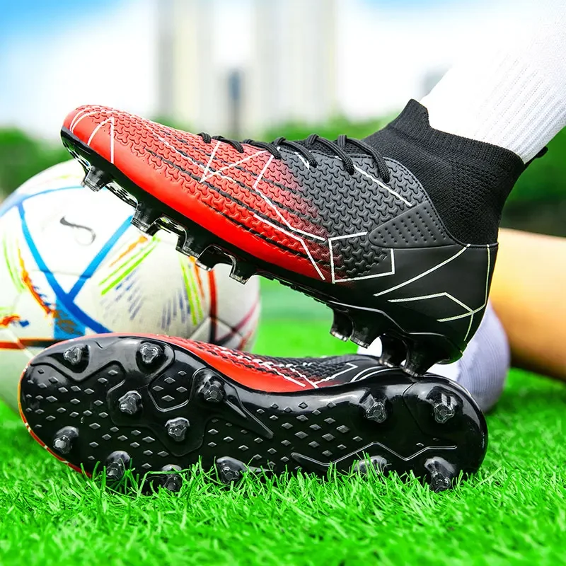 

New Professional High Top Football Shoes Artificial Grass Leather Youth Students Training Soccer Shoes for Men And Women Sports