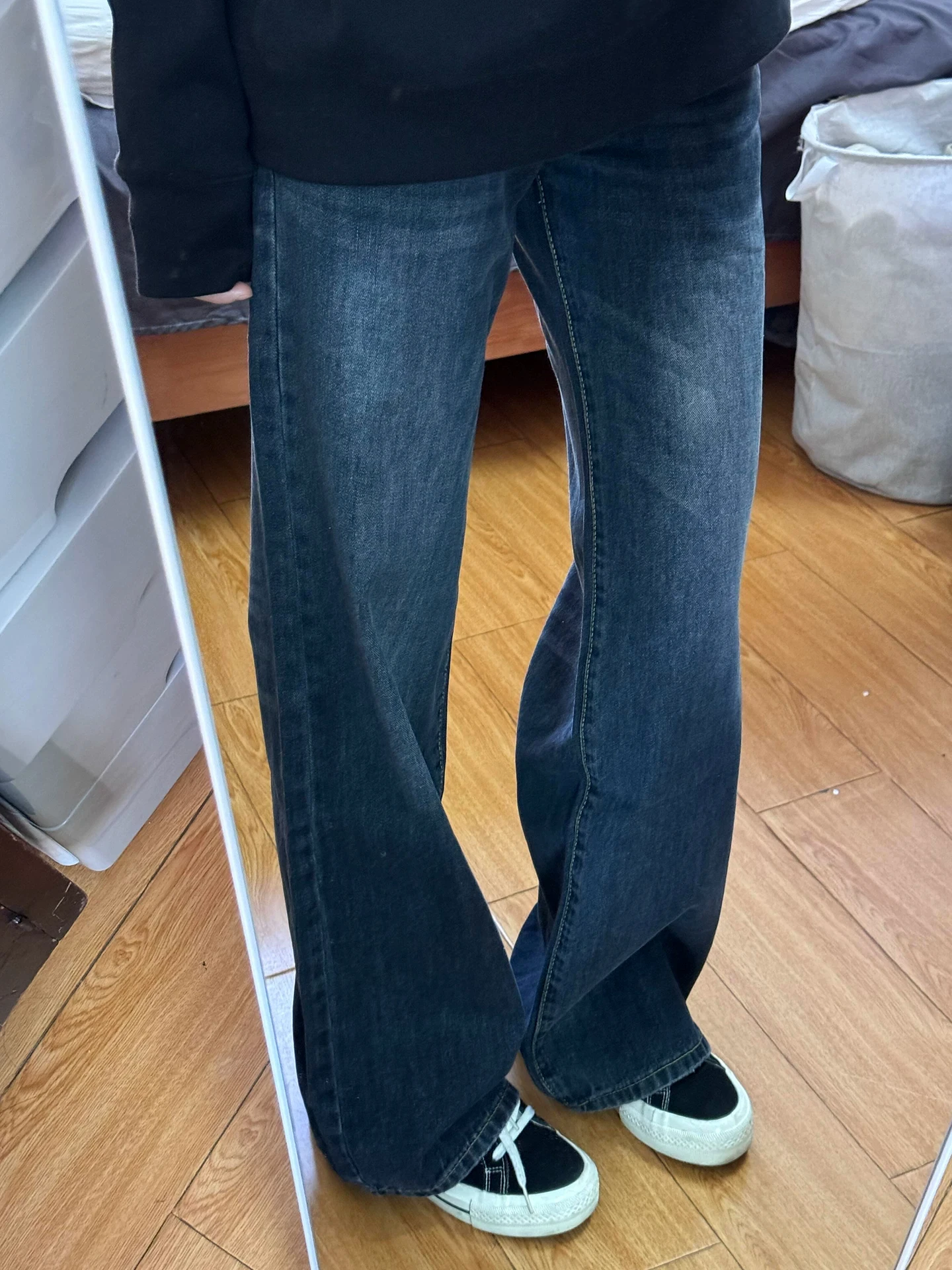 Deep Blue Men's Flared Jeans High Street Washed Straight Leg Pants Cleanfit Slimming Effect Autumn Wear Casual Denim Jeans