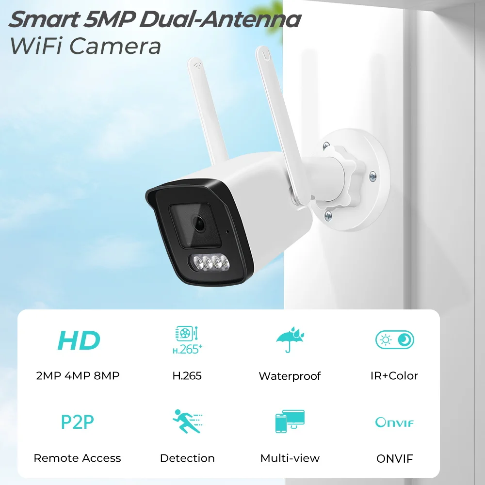 8MP IP Camera Wifi Security Outdoor Wireless Surveillance 1920P CCTV Two Way Audio IP66 Waterproof IR Night Vision Dection
