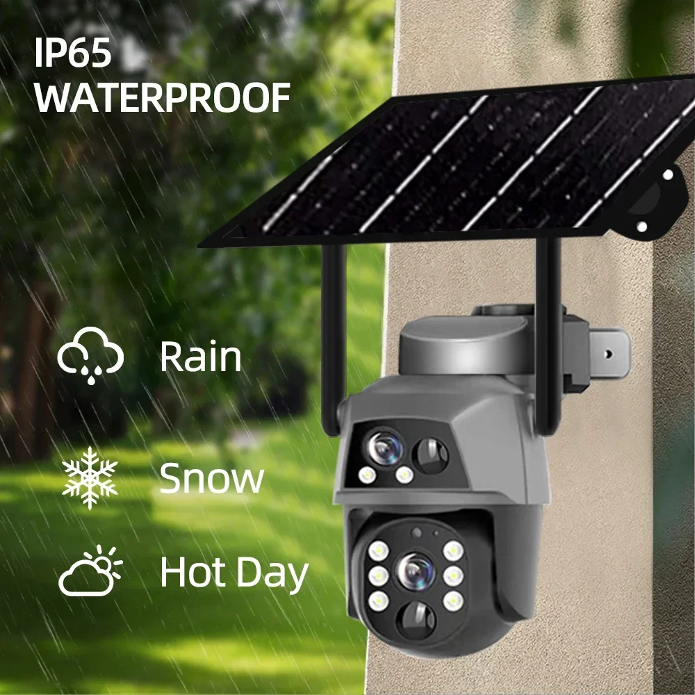 Solar Camera 4G Sim Outdoor Dual Lens 8MP 4K IP Camara With Solar Panel CCTV Security Built in Battery PIR Motion Detection Cam