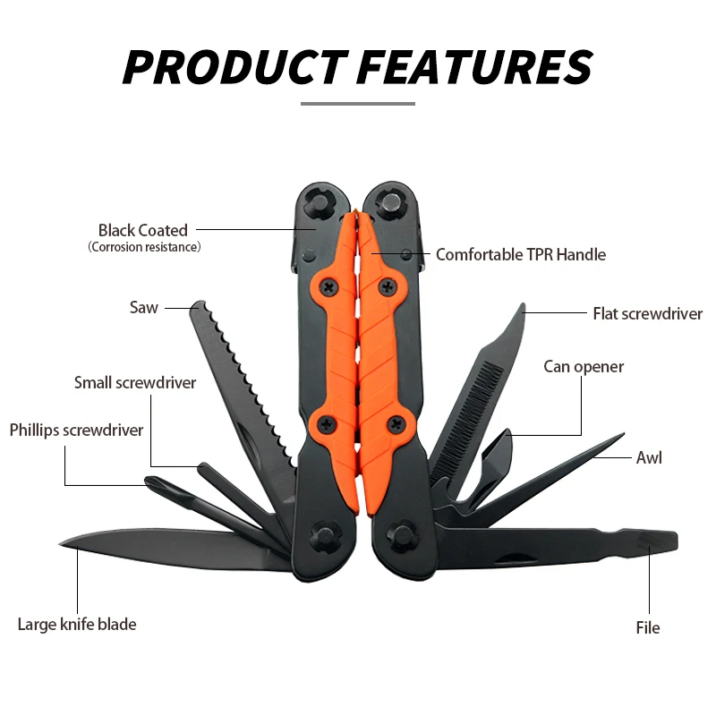 Multitool with Safety Locking,Professional Stainless Steel Multi Tool Pliers Pocket Tool,Replaceable Wire Cutters and Spring Act