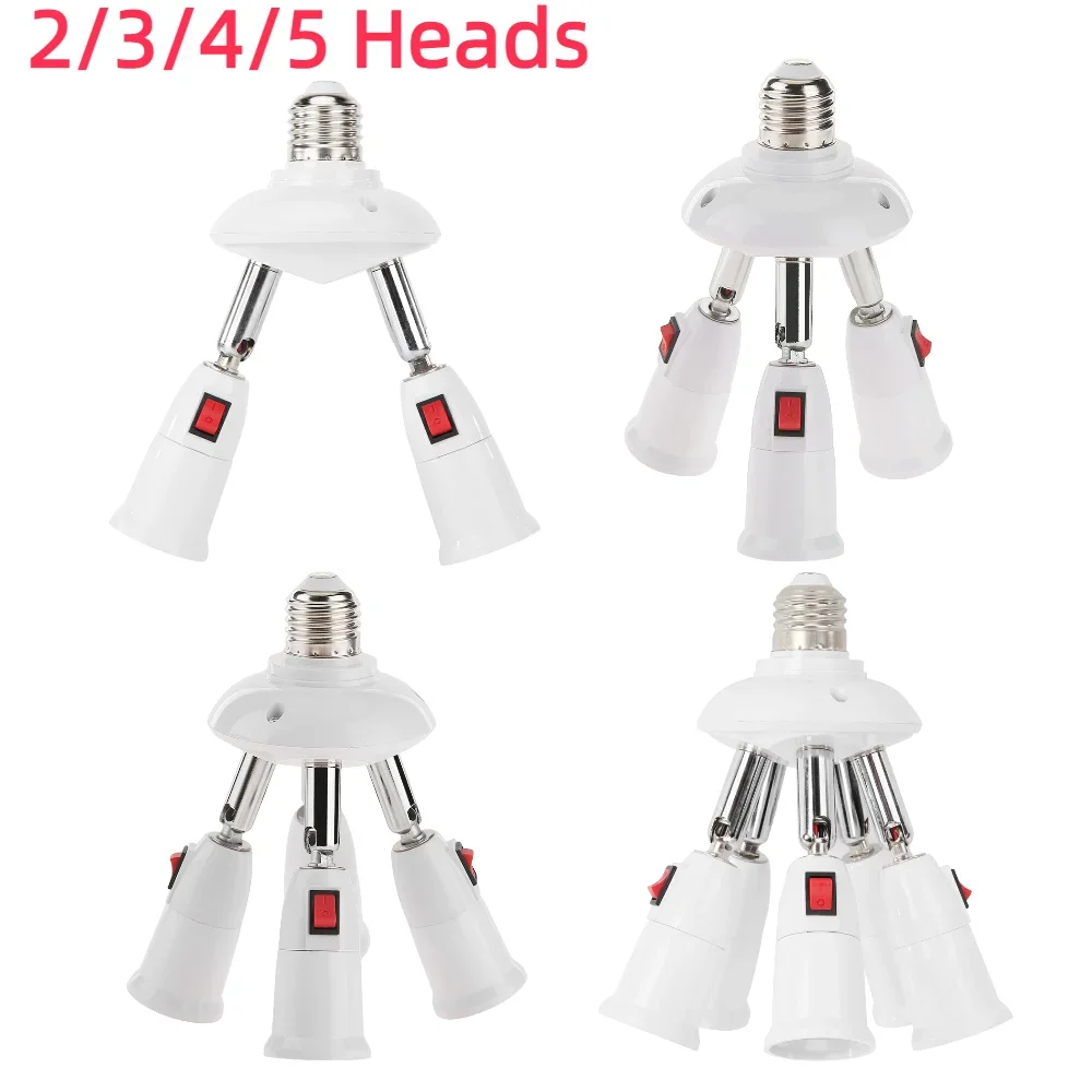 E27 Splitter 2/3/4/5 Heads Lamp Base Adjustable LED Light Bulb Holder Adapter Converter Socket Lamp Bulb Holder