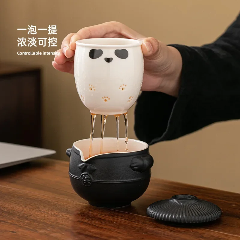 Chinese Panda Portable Travel Tea Set Small Set Exquisite Ladies Camping Quick Cup Simple Outdoor Teapot Tea Cup Trend Teaware