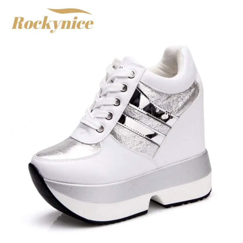 2022 Autumn Women High Platform Shoes Height Increasing Casual Shoes 12 CM Thick Sole Trainers Breathable Shoes Women Sneakers