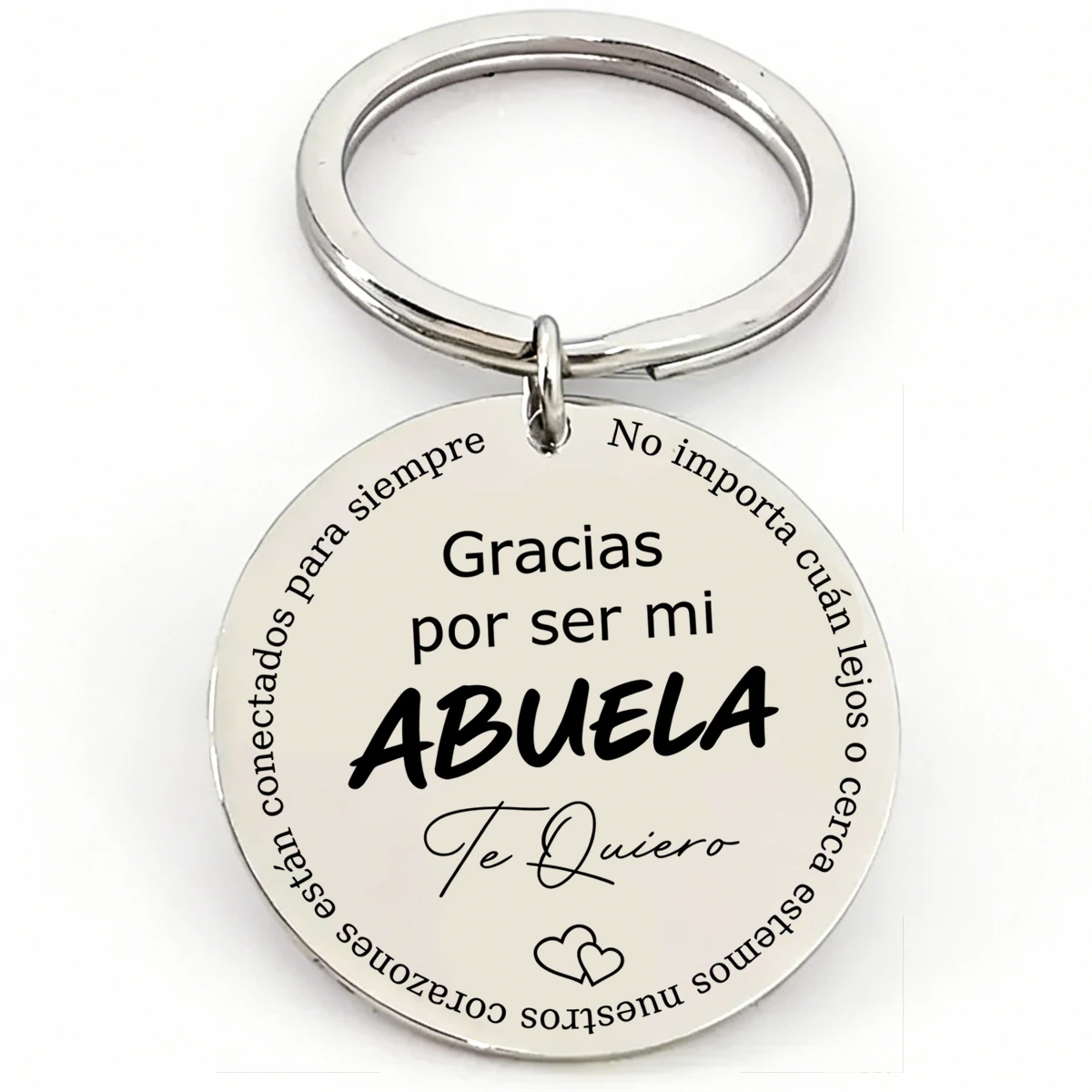 1Pc Round Spanish Abuela Keychain Thank You Grandma Key Ring, Spanish Family Love Heart Pattern Key Pendant Gift For Grandmother