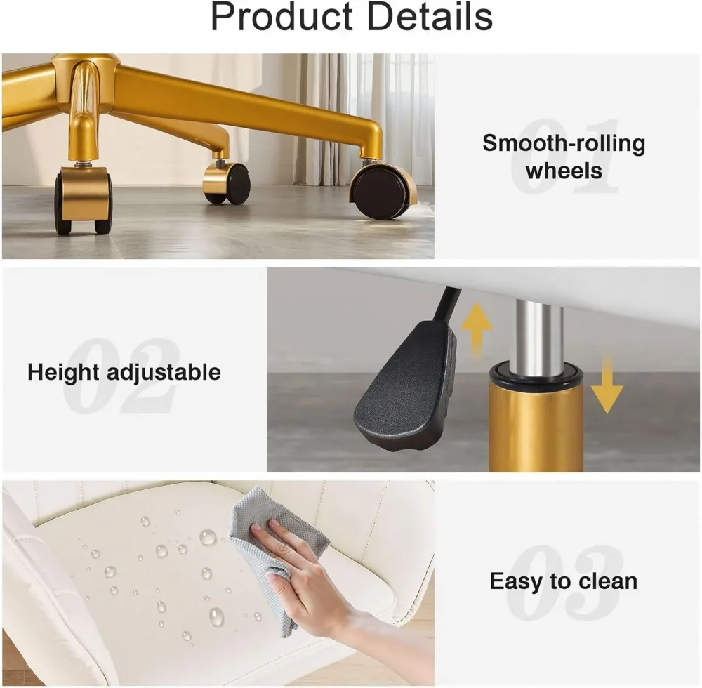 Modern Swivel Office Chair with Adjustable Height, Rolling Wheels and Back Support - White