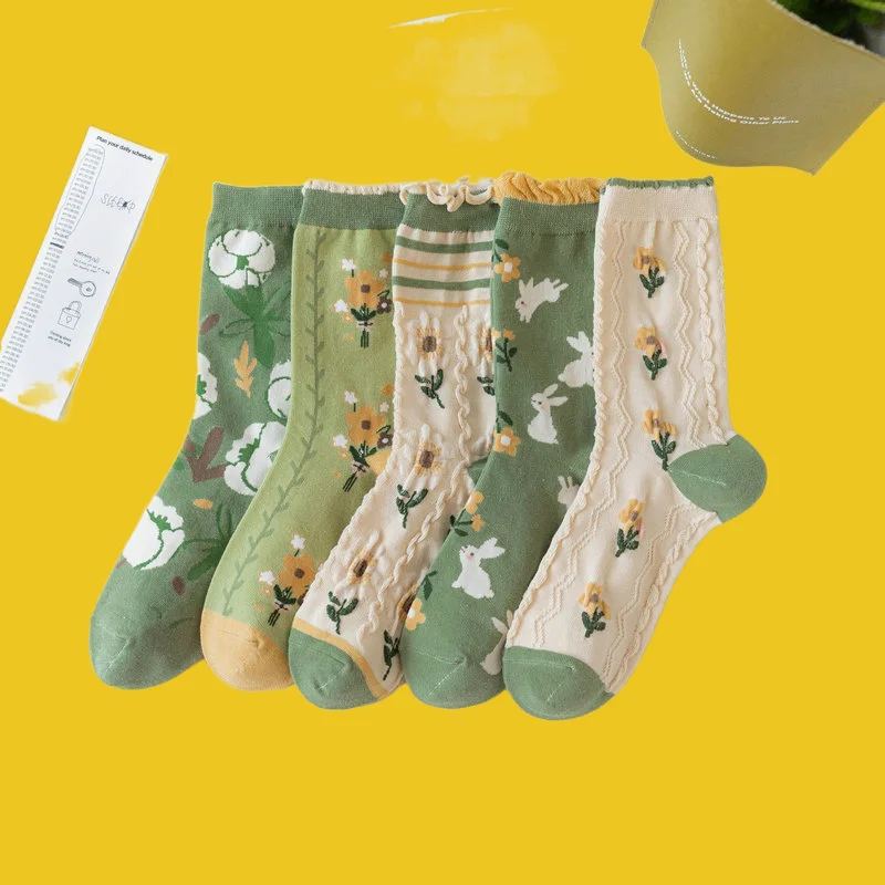 1/3 Pairs Spring and Summer New Forest-style Middle-tube Socks Japanese Lace Women's Bubble Mouth Socks Women Middle-tube Socks