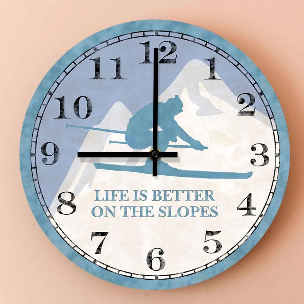 Life Is Better On The Slopes Snowboarding Quote Wall Clock For Living Room Winter Sports Ski Home Decor Clock Snowboarders Gift