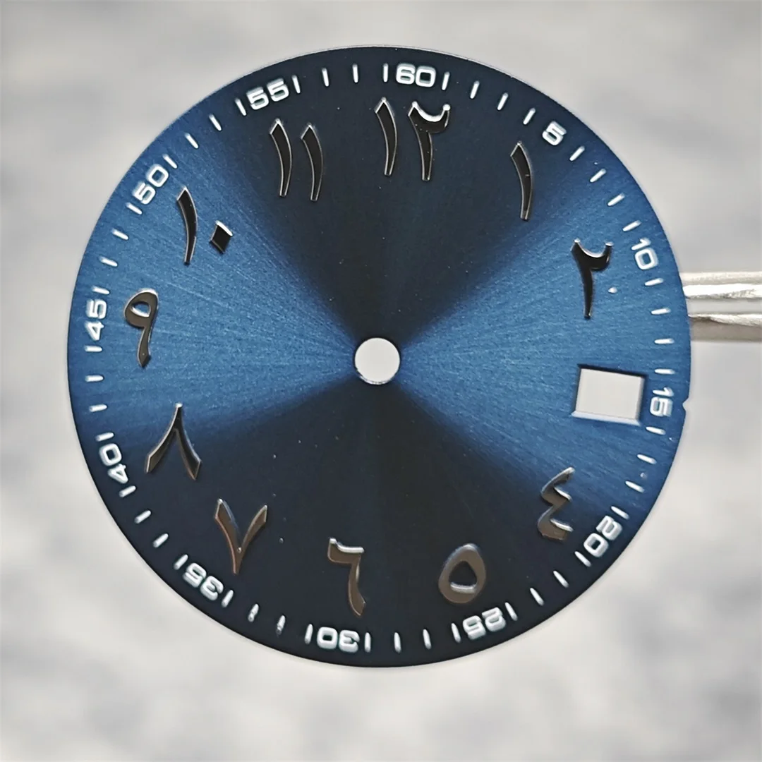 28,5 mm Zifferblatt mit Sonnenmuster, arabisches Alphabet mit Datum, Zifferblätter, Ersatzzubehör für NH35/NH36-Uhrwerk