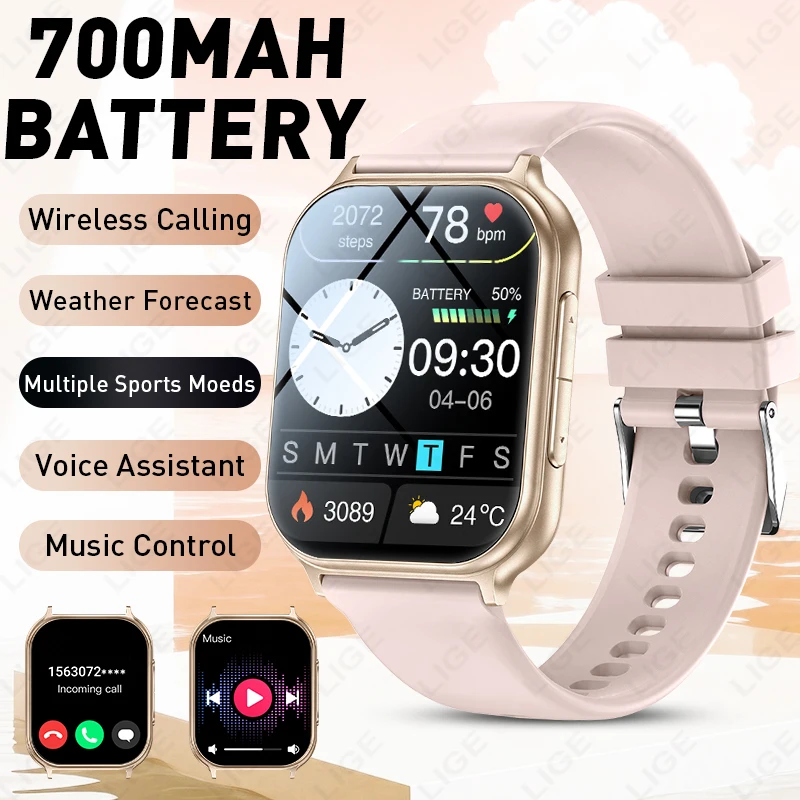 

LIGE New 700mAh Smartwatches Men Women Professional Sports IP68 Waterproof Built-in 24H Heart Rate Bluetooth Calling Smart Watch