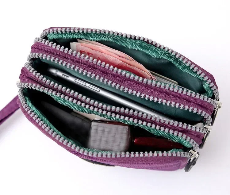 New Fashion Portable Women Wallet Make-up Bag Coin Purse Mini Bag with Three Zipped Women Wallets Big Capacity Phone Pouch