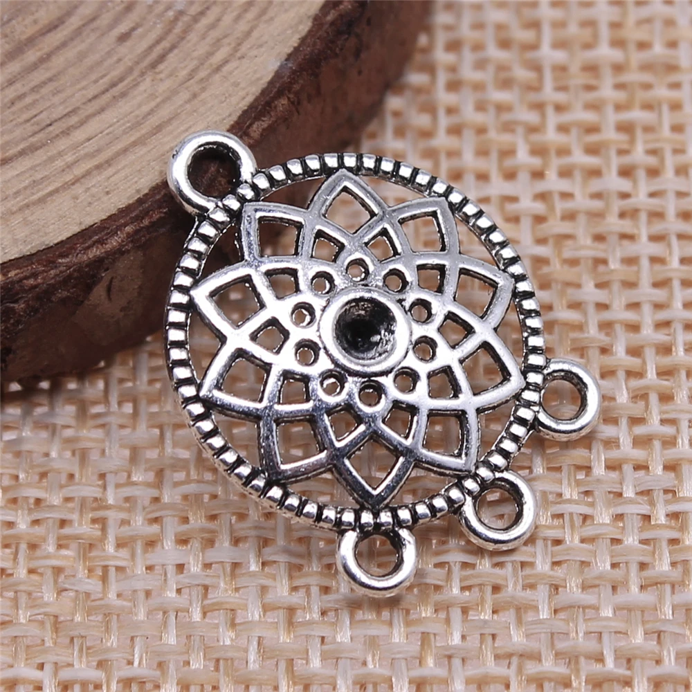 WYSIWYG 10pcs 24x18mm Antique Silver Color Dream Catcher Earring Connector For Jewelry Making DIY Jewelry Findings