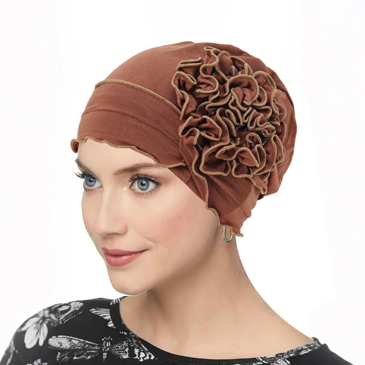 Nuove donne turbante cappello musulmano hijab cofano berretto indiano avvolgere la testa grande fiore fasce elastiche per capelli cappello accessori per capelli per ragazze da donna
