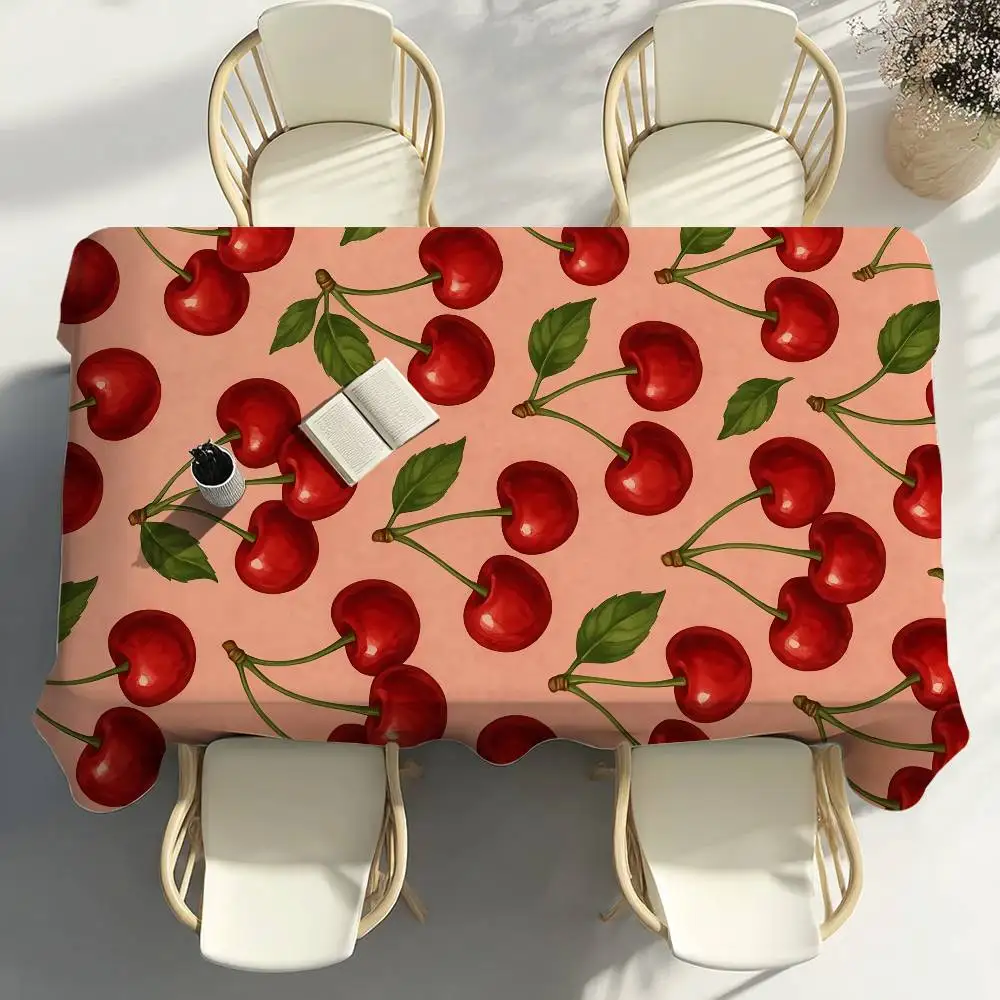 Cherry Fruit Pink Table Cloth Party Decor Dining Room Home Kitchen Patios Waterproof Stain-Proof Table Cloth