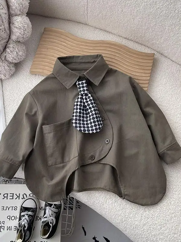 

Boys Long Sve irt Autumn Faionable Korean Sle Polyester Fiber Pure Color Loose Fit Rabbit Fur Collar Classic Sle