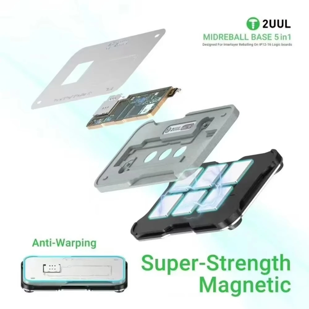 

2UUL BH13 5-in-1 Magnetic Reballing Fixture Platform for iPhone 12-16 Series Logic Board Middle Layer BGA Repair