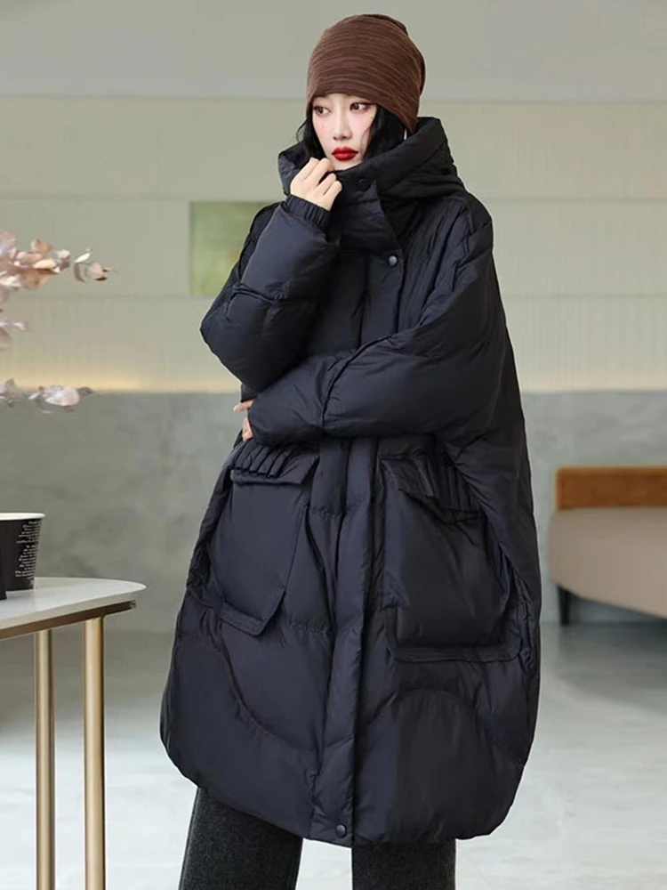 Warm Long Down Hooded Jackets for Women, 90% White Duck, Thick Warm Jackets, Oversize, Wide Version, Winter Coat