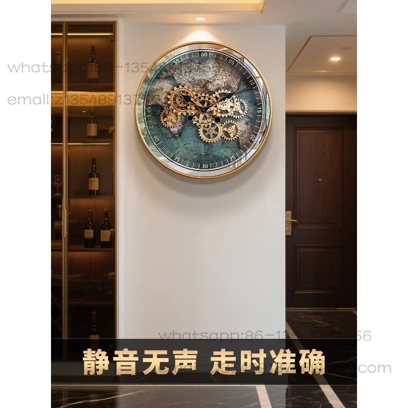 American retro creative living room wall clock 2026 new medieval mechanical gear clock