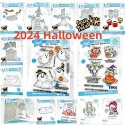 2024 Strega Spooky House Pipistrelli Metallo Fustelle Francobolli trasparenti Stencil Decorazione fai da te Scrapbook Carta Regalo di Halloween Carta artigianale