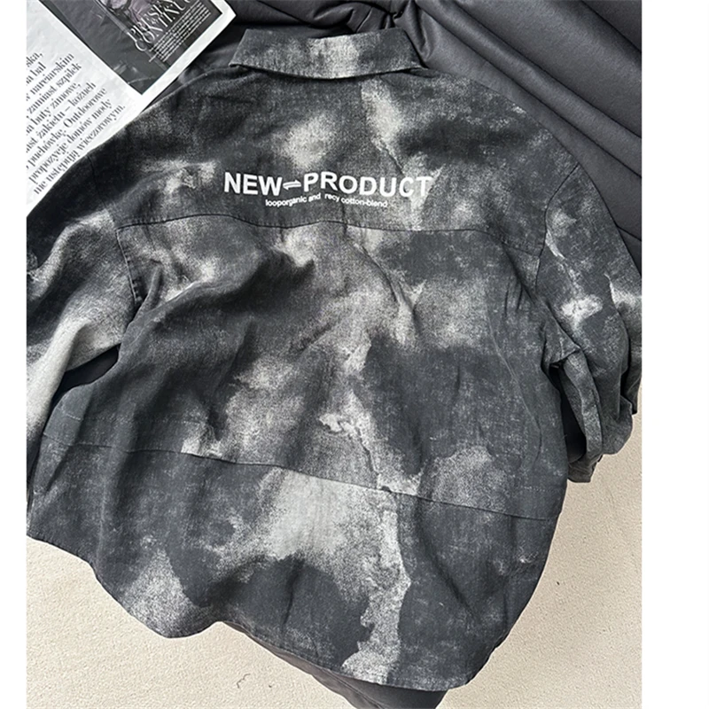 New Kids Designer Tie Dye Print Black Denim Jacket Coat for Teenage Boy Loose Casual Autumn Clothes Outfit Children Fashion Wear