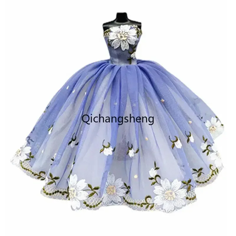 Vestidos de novia de encaje Floral azul para muñeca Barbie, ropa para muñecas Barbie, accesorios para traje de Barbie, vestido de noche de princesa,